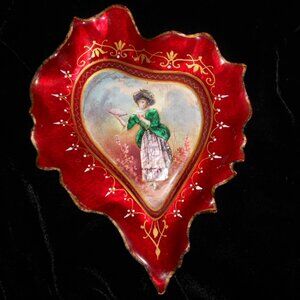 Antique French Limoges Enamel Portrait Trinket Tray